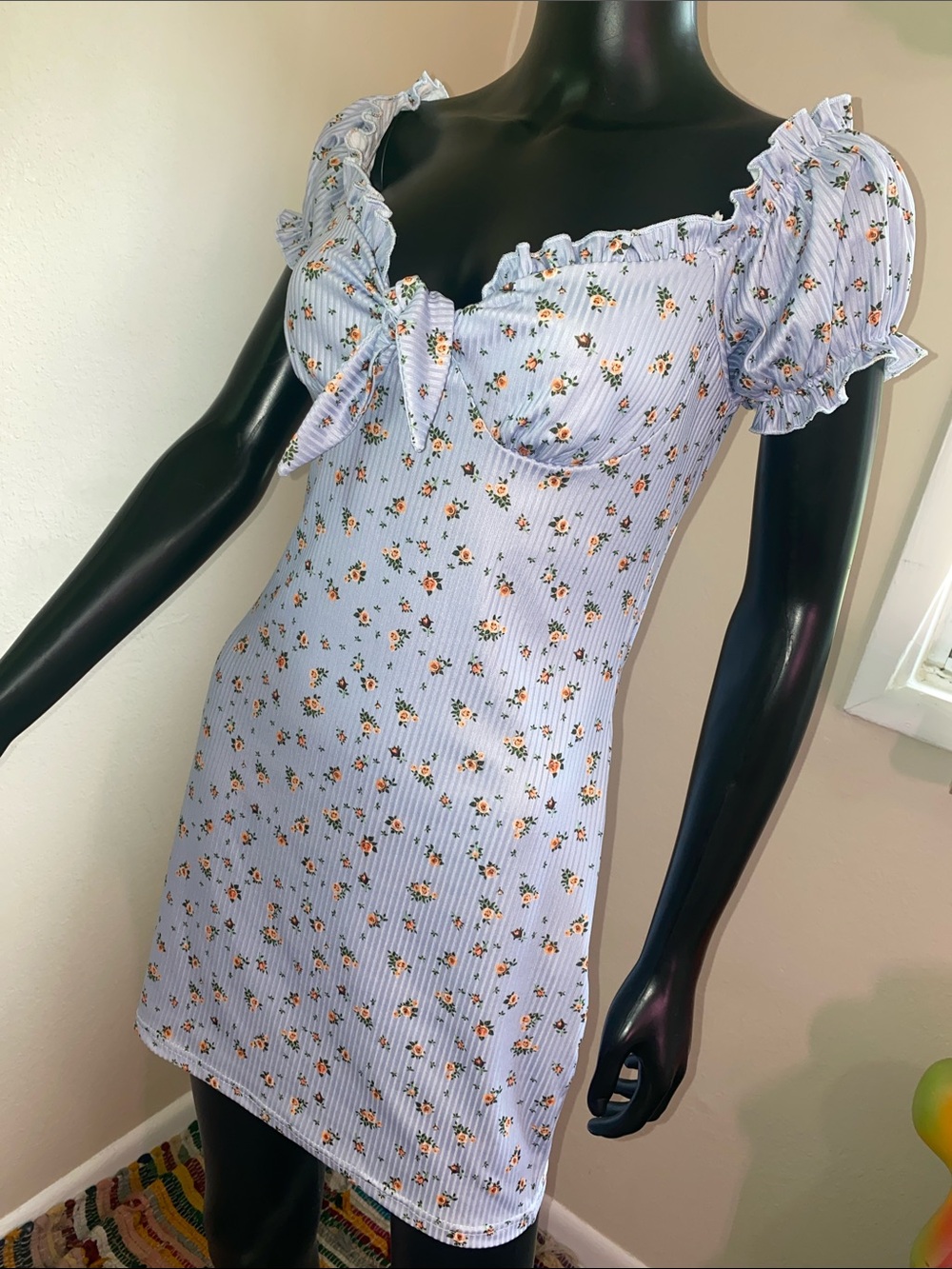 Zaful Light Blue Floral Ruffle Mini Dress - Picture 4 of 10